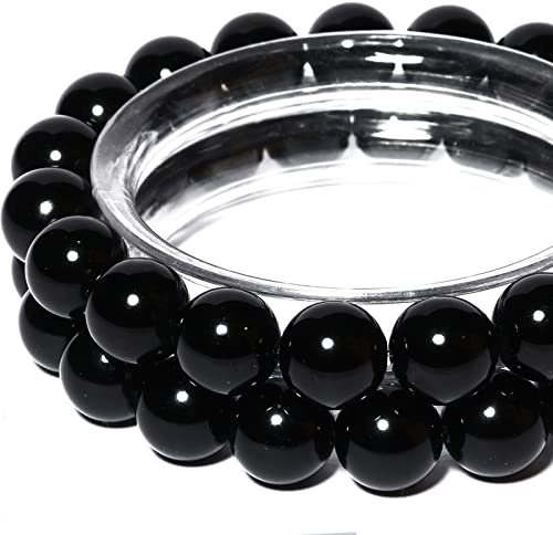 Perles Obsidienne Noire Naturelles de 8mm pour Bijoux - Perles Pierre Naturelles Ronde avec Trou de 1mm pour Bracelets et Colliers