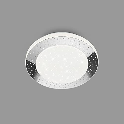 BRILONER Leuchten - LED Deckenlampe mit Sternendekor, LED Deckenleuchte Bad IP44, gelochtes Dekor, neutralweißes Licht, Ø280 mm, Chrom-Weiß, 3693-018