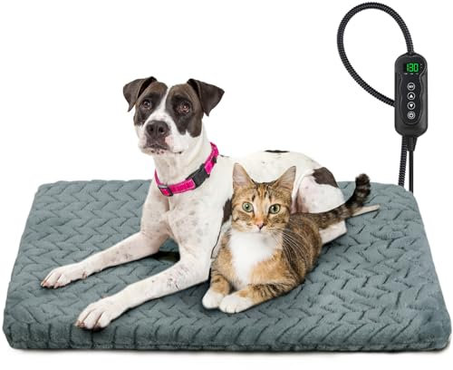 GASUR Heated Cat Bed, 2022 Upgrade Electric Indoor Pet Heating Pad with Adjustable Temperature, Waterproof Dogs Heating Mat, Auto Power Off, Anti-bite Warm House Pet Pad for Small/Medium/Large Dog
