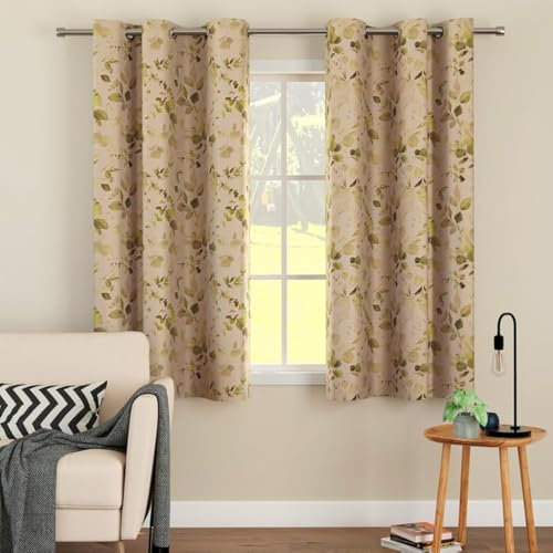 Encasa XO Window Vorhänge (4.5 ft, 2 Paneele, 44x54 in) I Semi -Blackout 85% Raumverdunkelung i Blumen- und geometrische Drucke I 6 Ösen Ich Klinge und hitzereduzierend - L1 Olive