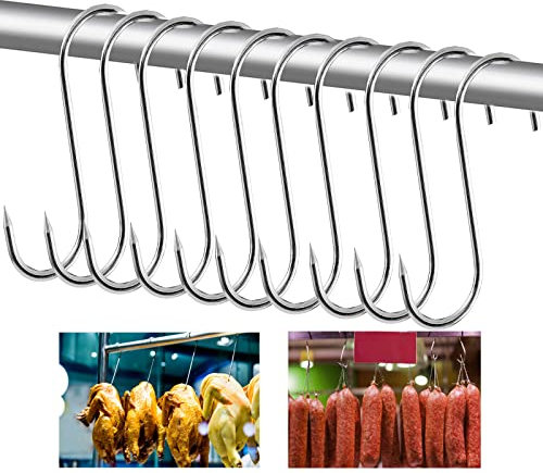 Ganchos en Forma de S Acero Inox Ganchos, Ganchos Metal, Ganchos Carnicero, Ganchos de Forma de S con Punta Afilada para Colgar Carne Jamon Embutidos Tocino Barbacoa BBQ Cocina Herramienta