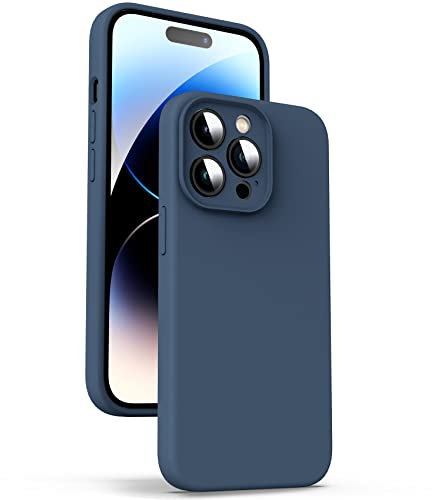 Supdeal Custodia in Silicone Liquido per iPhone 14 Pro, [Protezione Fotocamera] [Anti-Impronta Digitale] [Ricarica Wireless], Scatola in Microfibra Incorporata, 6,1, Azzurro Scuro