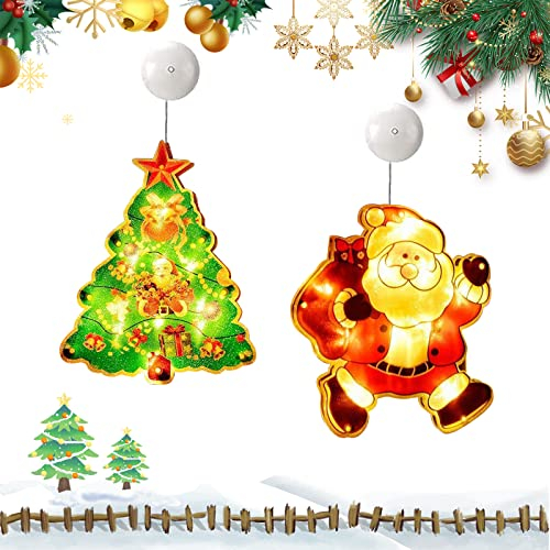 2 Pezzi Decorazione Della Finestra Luce, Luci a Sospensione a Led Babbo 3D Con Ventosa, Luci Decorative Interno, Decorazioni Natalizie Per Finestre Con Babbo Natale Appeso (B)