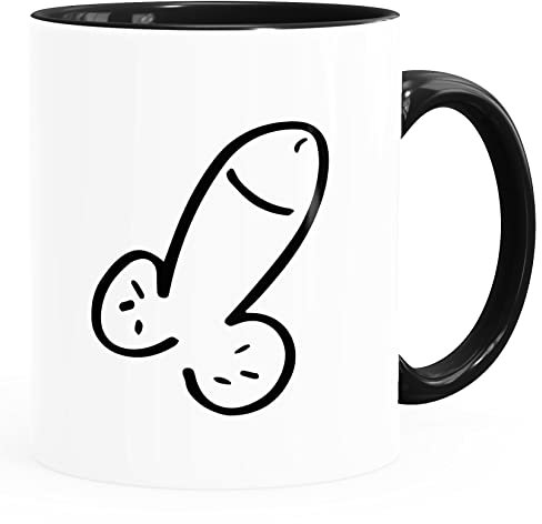 MoonWorks® Kaffee-Tasse Brüste Brust Busen Penis Pimmel Bürotasse lustige Kaffeebecher Geschenk Freund Freundin Penis weiß-innen-schwarz Standard 325 ml Keramik Tasse