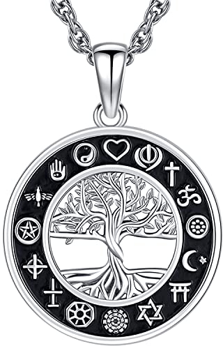 Friggem Collier Arbre de Vie Homme Pendentif en argent sterling 925, Amulette Bijoux pour Homme Femme un Cadeau Festivals Spécial Famille et les Amis