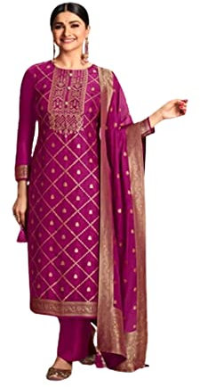 ETHNIC EMPORIUM Ricamo a mano seta Jaquard Doppio Zari indiano punjabi matrimonio Zari plazzo salwar kameez 3803, Viola 2., Medium
