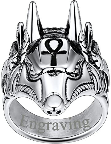 FaithHeart Ägyptischer Anubis Fingerring in Größe 62.1 personalisierter Gottes Anubis Kreuz Ring mit Gravur für Geburtstag Weihnachten Vatertag