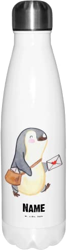 Mr. & Mrs. Panda Personalisierte Thermosflasche Postbote Herz - Geschenke, Klassische Mit Namen, Geschenk, Umweltfreundliche Wunschtext, Briefträger, Briefzusteller, Postler, Isolierflasche Gravur