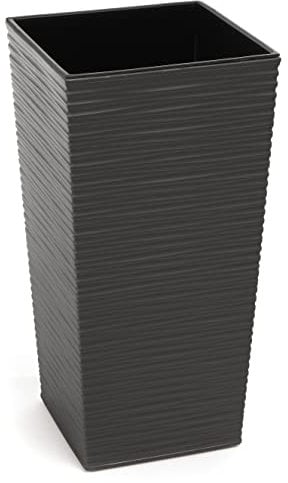 Tymar Blumentopf, Pflanzkübel, Übertopf, Blumenkübel aus Kunststoff, Gross, Quadrat, Hoch, Meißel-Optik, Garten, Balkon, Terrasse, Haus (Anthrazit Hoch, 25x25 cm)
