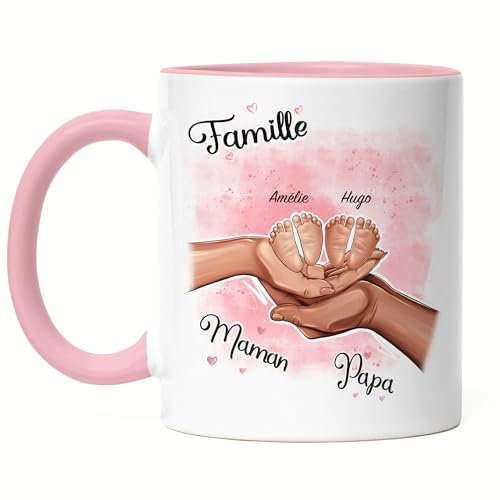 Kiddle-Design Mère Père Enfant Mug Rose Personnalisé Cadeau Famille Bébé Naissance Fête des Pères Fête des Mères Cadeau Bébé Futurs Parents Photo de Famille