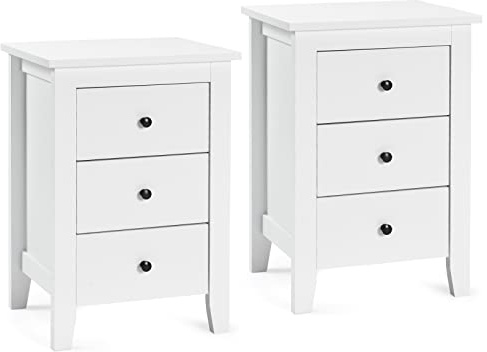 COSTWAY 2er Set Nachttisch mit 3 Schubladen, Nachtschrank für Boxspringbett, Beistelltisch, Nachtkommode für Wohnzimmer Schlafzimmer, Weiß, 46 x 37 x 65 cm