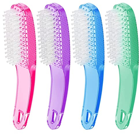 4 Pack Nail Cleaning Brushes, Larbois Plastic Handle Nail Scrubbing Brush Fingernail Brush with Soft Bristles Nail Manicure Dust Brush for Hand Toes Nail Home Garden Salon use(Color 3)