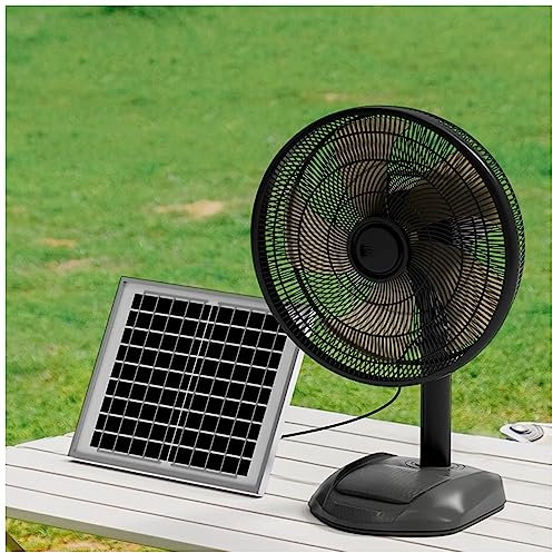 Metal Retro Table Fan 3 Speeds and Oscillation, Adjustable Tilt, Quiet, Solar Panel Fan, Easy to Clean, Portable Fan for Indoor, Commercial, Residential, Greenhouse, Workshop, Basement(Size:16 In)