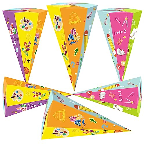 BGTLJKD 12 Stück Geschwistertüten, Schultüte zur Einschulung, Faltbare Kleine Zuckertüte für die Einschulung zum Schulanfang, Geschwisterschultüte Geschenkverpackung Schultüte für Junge und Mädchen