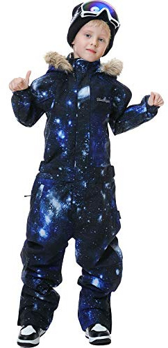 Bluemagic Combinaison Ski Enfant, Combinaisons de Ski Vêtements Veste Habit de Neige une Pièce Filles Garçons Enfants Coupe-vent, Imperméable et Respirante(Voie Lactée, 130CM, 8-9 Ans)