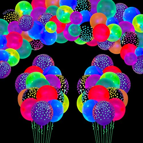 109 Packungen Neon-Ballons Schwarzlicht-Ballons Glow in The Dark Fluoreszierende Polka Dot Latex Luftballons Assortierte Farben Light Up Neon Party Zubehör Leuchtende Partydekoration