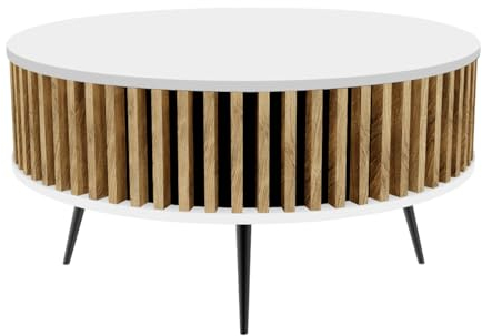 golddoor Couchtisch Borneo, Lamellen-Design, Durchmesser 90 cm, Höhe 46 cm lamellen, runder couchtisch, modern, beistelltisch, Tisch