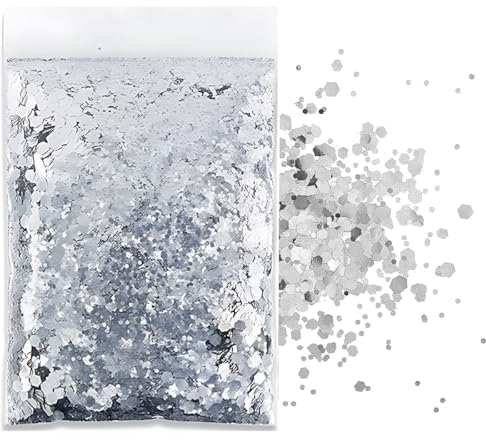JTUYPT Glitzer zum Basteln Silber Glitzerpulver Pailletten Glitter Pulver Glitzer Basteln Glitzerpuder für Nägel Gesicht Makeup Kartenbasteln Handwerk Nagelkunst (50g)