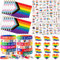 vamei 48STK Pride LGBTQ Accessoires mit Pride Regenbogen Lesbian Armband Pride festival Regenbogen Tattoo Pride Pins Regenbogenfahne Geschenke Pride Schmuck für Gay Pride Rainbow Party