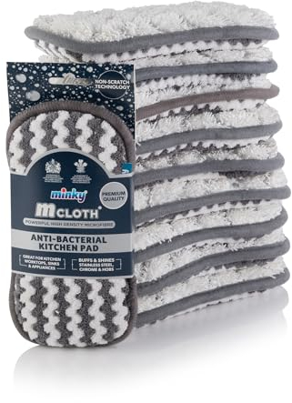 Minky M Cloth Anti-Bacterial Kitchen Cleaning Pad - 10 Pack, Anti-Bacterial Protection, Powerful High Density Microfibre With Non-Scratch Technology, Dual Sided For Powerful & Effective Cleaning