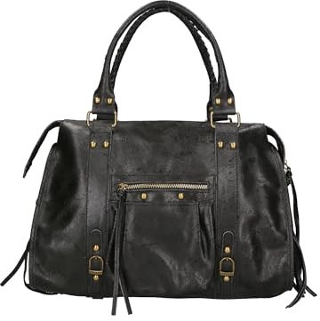 Gave Lux, Sac à bandoulière pour femme en daim véritable, produit artisanal, fabriqué en Italie, GLX220609023FBG, cuir clair, 41 x 28 x 13 cm, Noir