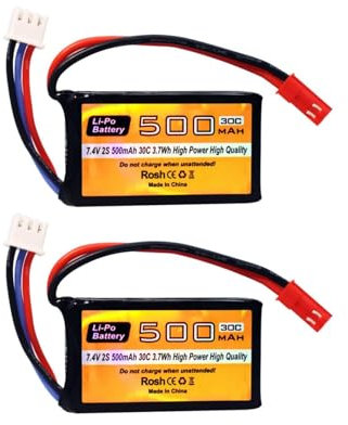 2PCS 7.4V 500mAh 30C JST-2Pplug Battery for RC Helicopter Quad-Axis Airplane Small Racing Aircraft Miniature Drone Remote Control Car Truck Battery