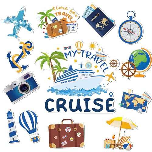 MENIFEND Cruise Door Magnets, 13pcs Travel Themed Decorations, Tropical Style Magnetic Travel Fridge Refrigerator Cruise Door Magnets for Carnival Cruise Party Supplies Favors