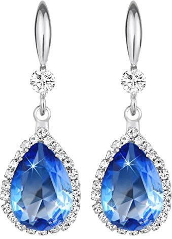 Linawe Ohrringe Silber Tropfen Ohrringe Damen, Ohrringe Blau Hängend Ohrringe Blauer Stein, Kristall Diamant Diamanten Modeschmuck Ohrringe, Moissanite Ohrringe Hochzeit