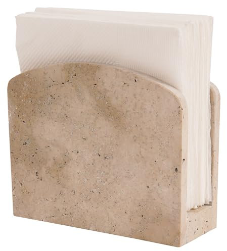 SPESHSTONES Serviettenhalter, 14 cm, Travertin, handgefertigter Serviettenhalter für den Tisch, Papierserviettenaufbewahrung