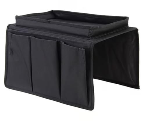 Sofa Armrest Organiser - 6-Pocket Sofa Storage Organiser - Sofa Arm Cover Caddy Organiser - Phone Holder, Tablet Holder, Remote Control Holder, Cup Holder, Sofa Arm Tray, Book Holder (Black)