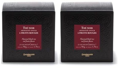 Dammann Frères - Lot de 2 - Thé Noir 4 Fruits Rouges - Boîte de 25 Sachets Cristal