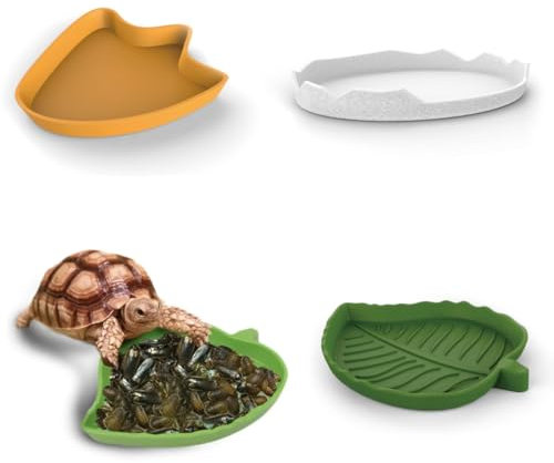 JEYORZY 3 Stück Blatt Reptilien Futter Wasser Schüssel, Reptilien Schildkröte Futternapf, Flach Trinkschale Wasserschale, Fußabdruck Reptilien Wasserschale, Futterschale für Reptilien, Schildkröte
