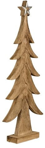 EGLO LIVING Deko Baum Baliguian, Weihnachtsdeko groß, Bodendeko Wohnzimmer, Dekofigur Weihnachten, Adventsdeko aus Holz in Natur und Metall in Silber, 62,5 x 25 cm