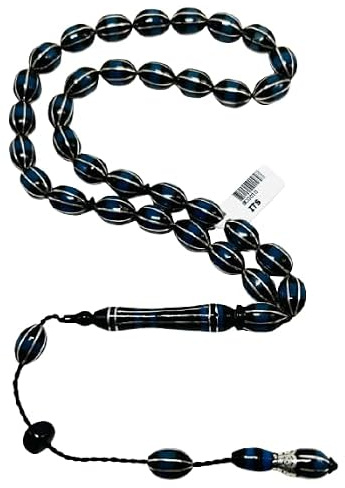 Erzurum Oltu Tesbih 925 Ayar Gümüş işlemeli Arpa sistemli Tasbih Black Amber Gebetskette 925 Silber Tespih Gebetskette Misbaha OSMANLI, Misbaha, Rosary,Subha,Tugra,Pearl Amber Silver,Tasbih Silver