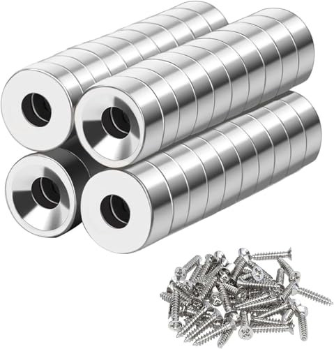 Neodym Magnete,locher,magnetic,40 Stück Magnete Extra Stark,Neodym Magnete Extra,Mit Loch 10x3-3 mm,Groß Stark Rund,für Magnetplatte, Kühlschrank, Küche