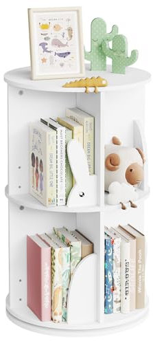 WOLTU Bücherregal Kinder, drehbares Kinderregal mit 2 Ebenen, Bücher Regal Kinderzimmer Wohnzimmer, Drehregal Spielzeugregal Kinderbücherregal Standregal, freistehend, Weiß