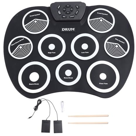 Elektronisches Schlagzeug-Set, Tragbares USB-Silikon-9-Pads, Roll-Up-Drum-Übungspad mit Integrierten Pedal-Drumsticks