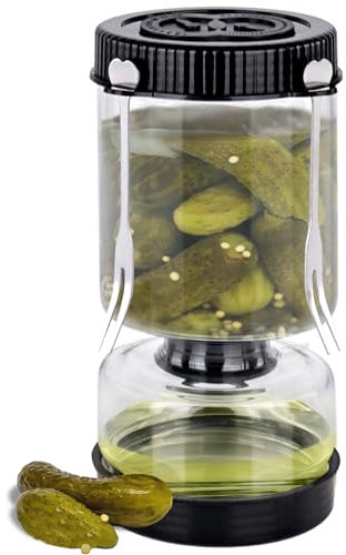 YYTECH Tarro de cristal de 1 litro para pepinos invertido con colador, recipiente para pepinos, reloj de arena hermético, para pepinos, aceitunas, kimchi y jalapeños, sin BPA, apto para lavavajillas