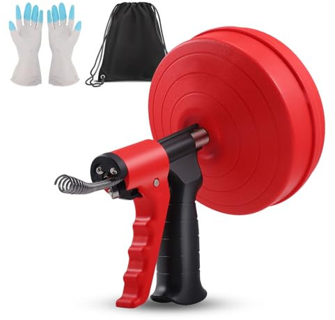 Desatascador Tuberias Profesional 10M,Desatascador de Desagües en Espiral Automático con Rotación 360°,Kit Profesional con Guantes,Desatascador De Desagües En Espiral Para Cocina Baño,Lavabo,Bañera