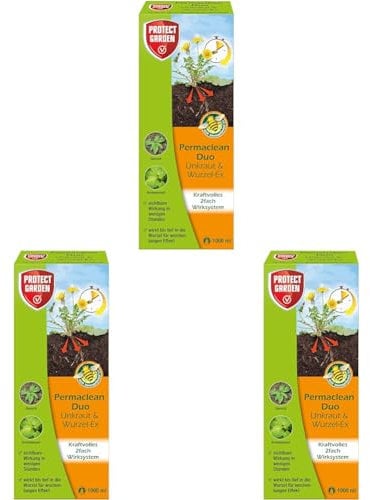 PROTECT GARDEN Permaclean Duo Unkraut & Wurzel Ex, Unkrautvernichter mit Zweifachwirkung gegen Unkräuter und Ungräser, 1000 ml Konzentrat (Packung mit 3)