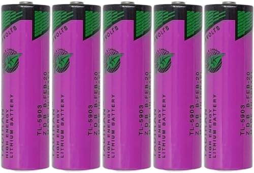 5-Pack 3.6V 2400mAh TL-5903/S iXtra Series AA Lithium Battery for Tadiran TL-5903 TL-5104 SL-360 S7-400 ER14505 TL-2100 6ES7971-0BA00, PLC CNC Machine etc