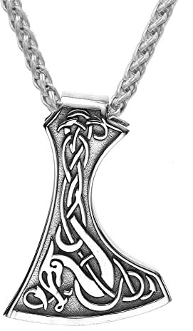 TQWSVUM Wikinger Axt Halskette – Nordischer Keltischer Knoten Drachenaxt Anhänger Halskette – Männer Frauen Mode Vintage Edelstahl Amulett Nordischer Heidnischer Schmuck