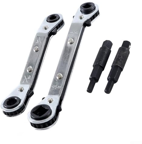 Refrigeration for HVAC Service Wrench Set with Hex Adapter, 3/20.3 cm to 1/10.2 cm, 5/40.6 cm x 1/10.2 cm, for Air Conditioning Repair, 4-Piece High Carbon Steel