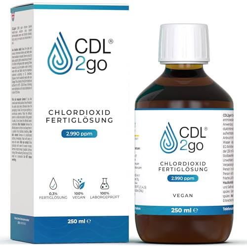 CDL Fertiglösung 250 ml - Chlordioxidlösung 0,3% - Art.95 konform - hochrein & hocheffektiv gegen Bakterien, Viren, Sporen I Trinkwasseraufbereitung I Chlorine Dioxide Solution