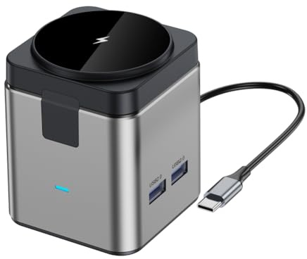 Aboiled Type-C Docking Station 7 in 1 Magnetic USB-C HUB with 15W Wireless Charger Charging Stand USB3.0/USB2.0 HD 4K@ 30Hz PD100W