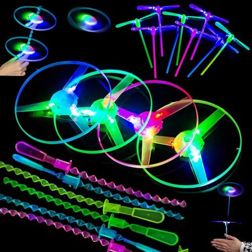 LUKIUP 24 Stück Propeller Fliegende Untertasse, Rotierendem Propeller LED Batteriebetrieben Propeller Frisbee für Innenräume Terrasse Strand Parks