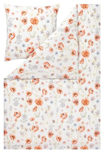ESTELLA Bettwäsche Elysia | mohn | 155x220 cm + 80x80 cm | bügelfreie Qualität | pflegeleicht & trocknerfest | ideale Vier-Jahreszeiten-Garnitur | 100% Baumwolle