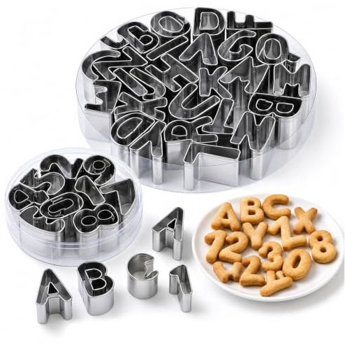 35 Stück Buchstaben Ausstecher Edelstahl Alphabet und Zahlen (A-Z,0-8) | Ausstechformen mit Aufbewahrungsbox für Kekse Backen Fondant Obst DIY Backform Geburtstag