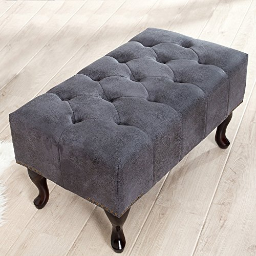cagü edler Designklassiker Fußhocker Winchester Grau Kunstleder im klassisch englischen Chesterfield-Stil