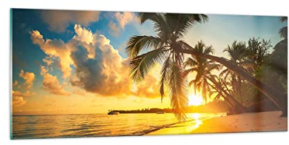 Panorama Bilder auf Glas 100x40cm Glasbild Meer Strand Palme Groß Wanddeko Bild im Glas Schlafzimmer Küche Wandbilder Dekoration Wohnzimmer Modern Wall Decor Wand Kunstdruck Art GAB100x40-3922